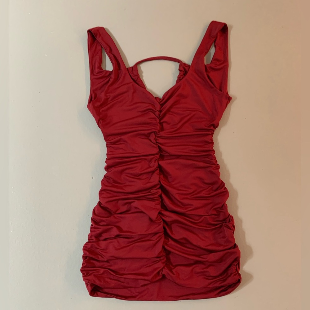 Red rouched short dress - S